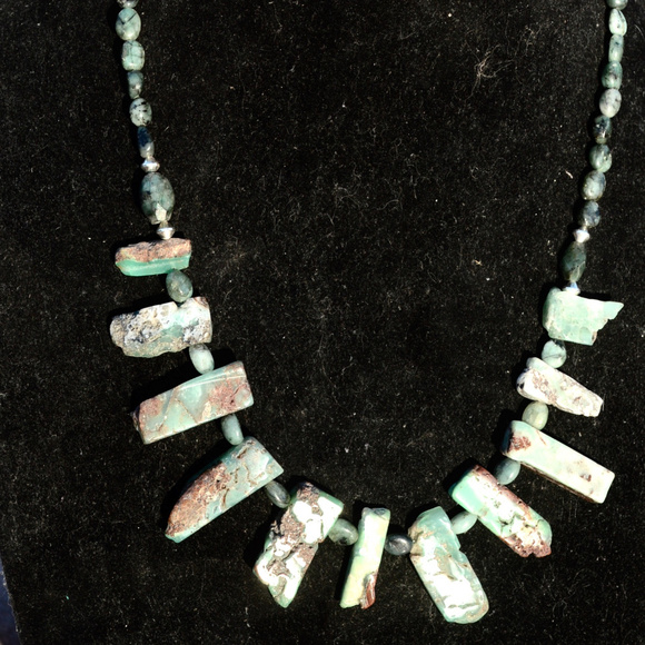 Sterling Silver Chrysoprase Emerald Necklace 925 - Picture 3 of 8